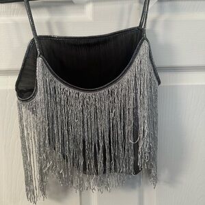 Black and Silver Fringe Top